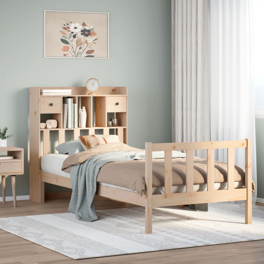 Bed met boekenkast zonder matras massief grenenhout 100x200 cm