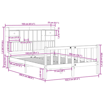Bed met boekenkast zonder matras grenenhout wit 150x200 cm