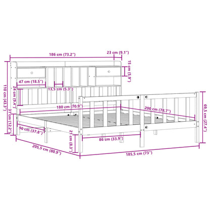 Bed met boekenkast zonder matras massief grenenhout 180x200 cm