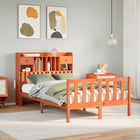 Bed met boekenkast zonder matras grenenhout wasbruin 120x190 cm