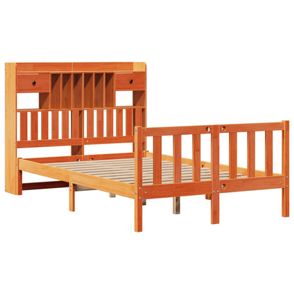 Bed met boekenkast zonder matras grenenhout wasbruin 135x190 cm