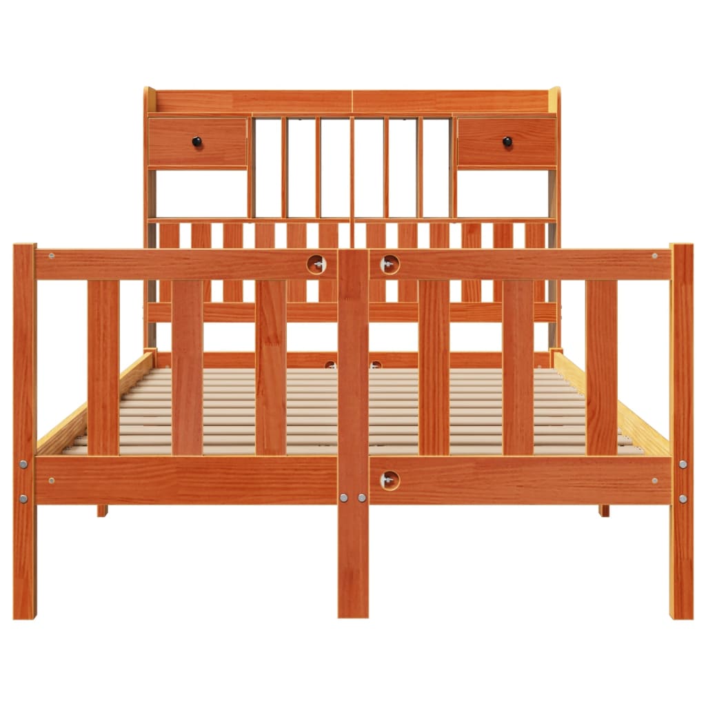 Bed met boekenkast zonder matras grenenhout wasbruin 135x190 cm
