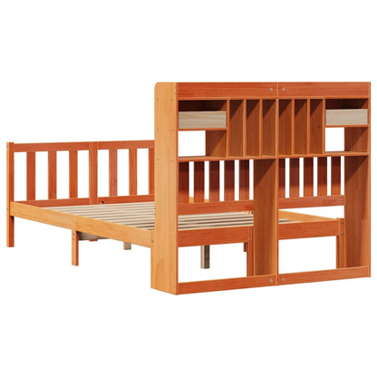 Bed met boekenkast zonder matras grenenhout wasbruin 135x190 cm