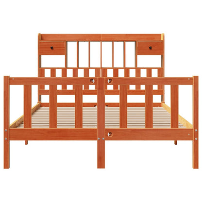 Bed met boekenkast zonder matras grenenhout wasbruin 140x190 cm