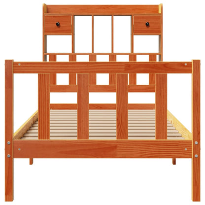 Bed met boekenkast zonder matras grenenhout wasbruin 100x200 cm