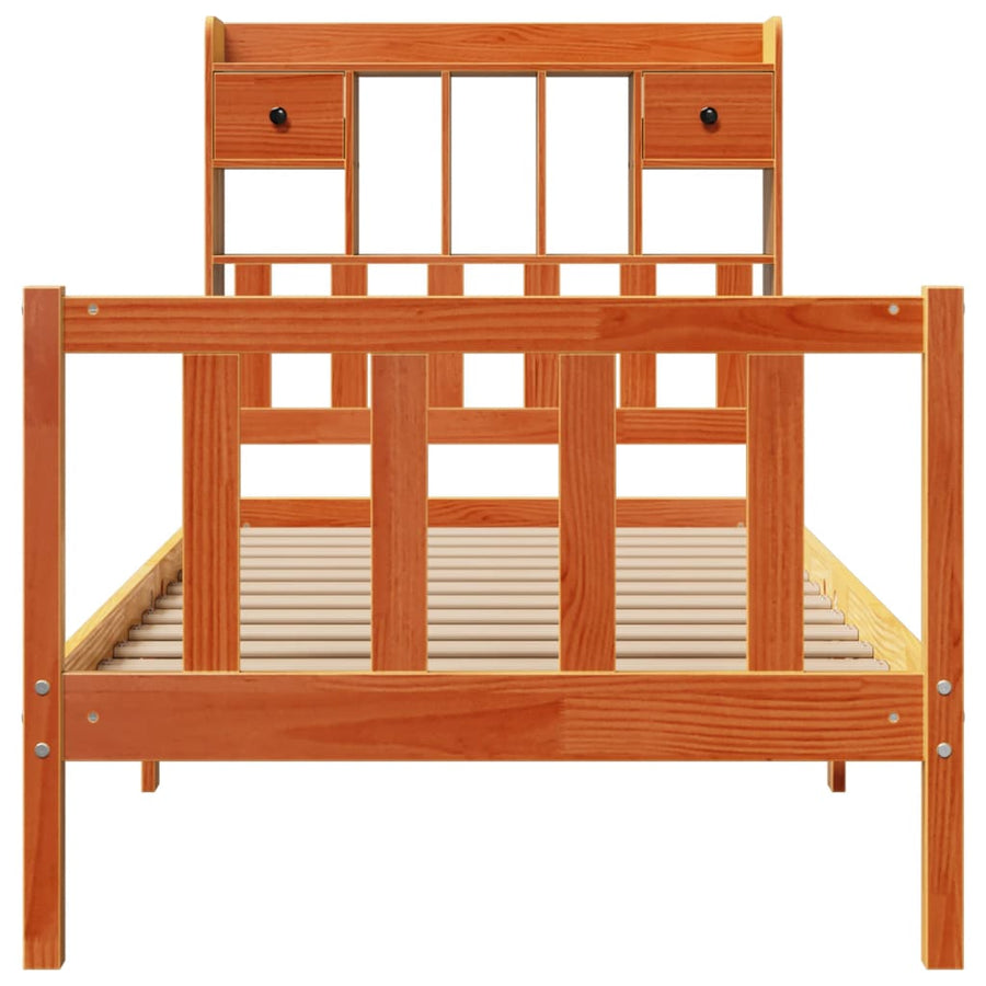 Bed met boekenkast zonder matras grenenhout wasbruin 100x200 cm
