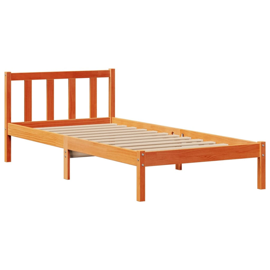 Bed met boekenkast zonder matras grenenhout wasbruin 100x200 cm