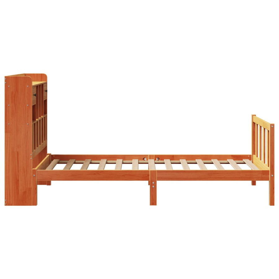 Bed met boekenkast zonder matras grenenhout wasbruin 100x200 cm