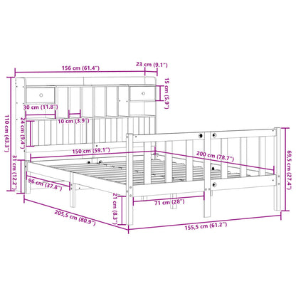Bed met boekenkast zonder matras grenenhout wasbruin 150x200 cm