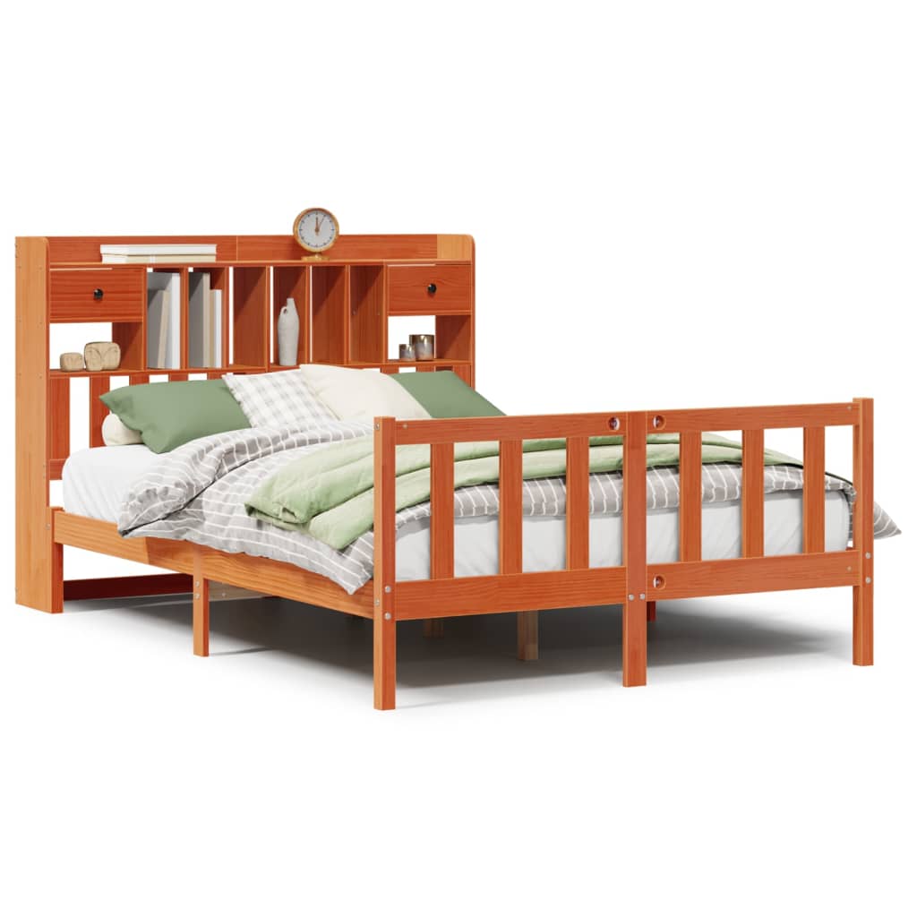 Bed met boekenkast zonder matras grenenhout wasbruin 160x200 cm