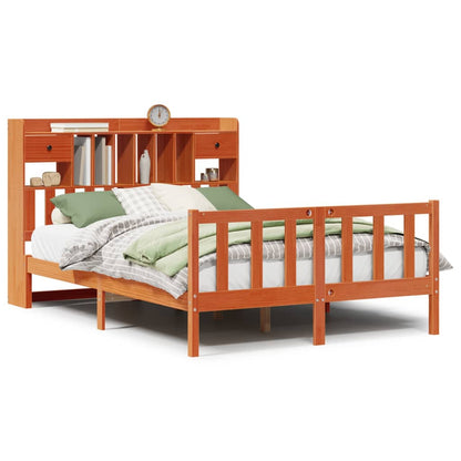 Bed met boekenkast zonder matras grenenhout wasbruin 160x200 cm