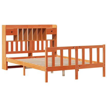 Bed met boekenkast zonder matras grenenhout wasbruin 160x200 cm