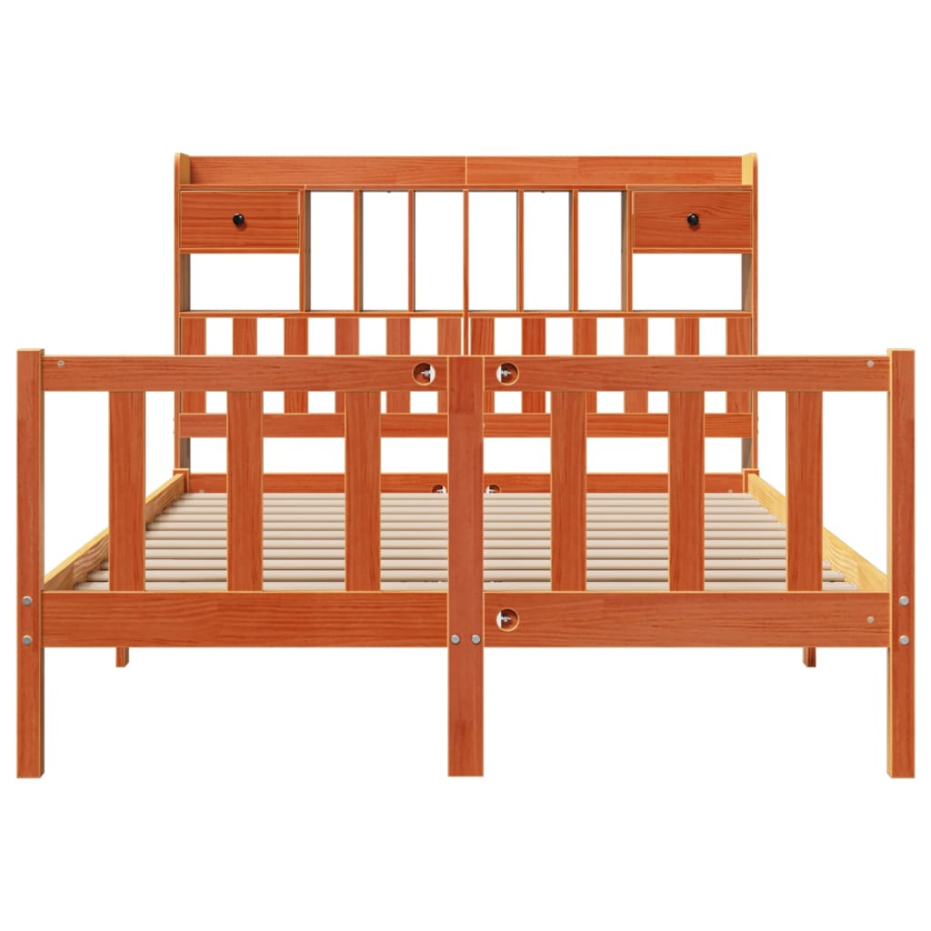 Bed met boekenkast zonder matras grenenhout wasbruin 160x200 cm