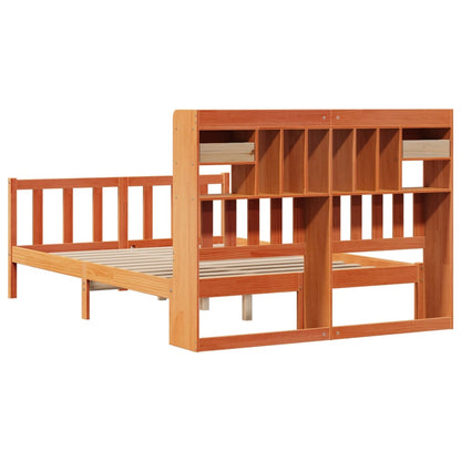 Bed met boekenkast zonder matras grenenhout wasbruin 160x200 cm