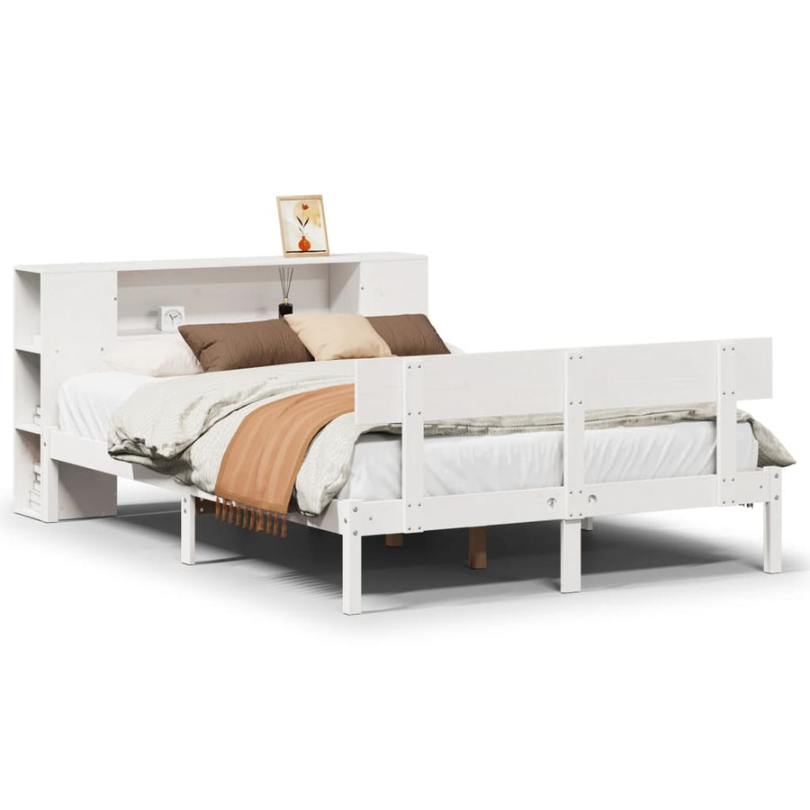 Bed met boekenkast zonder matras grenenhout wit 140x190 cm