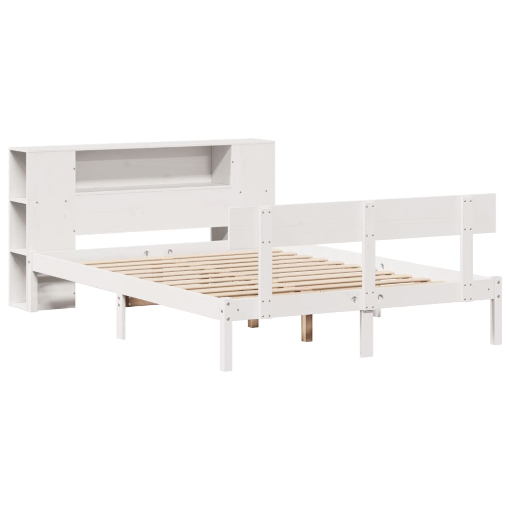 Bed met boekenkast zonder matras grenenhout wit 140x190 cm