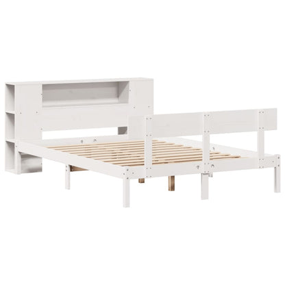 Bed met boekenkast zonder matras grenenhout wit 140x190 cm