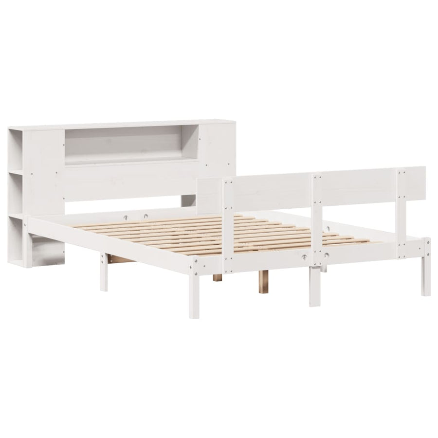 Bed met boekenkast zonder matras grenenhout wit 140x190 cm