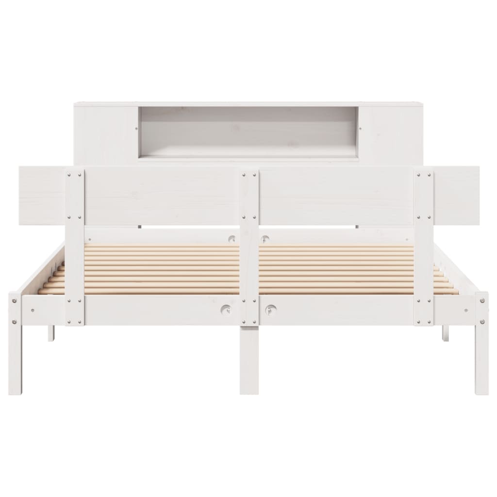Bed met boekenkast zonder matras grenenhout wit 140x190 cm