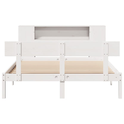 Bed met boekenkast zonder matras grenenhout wit 140x190 cm