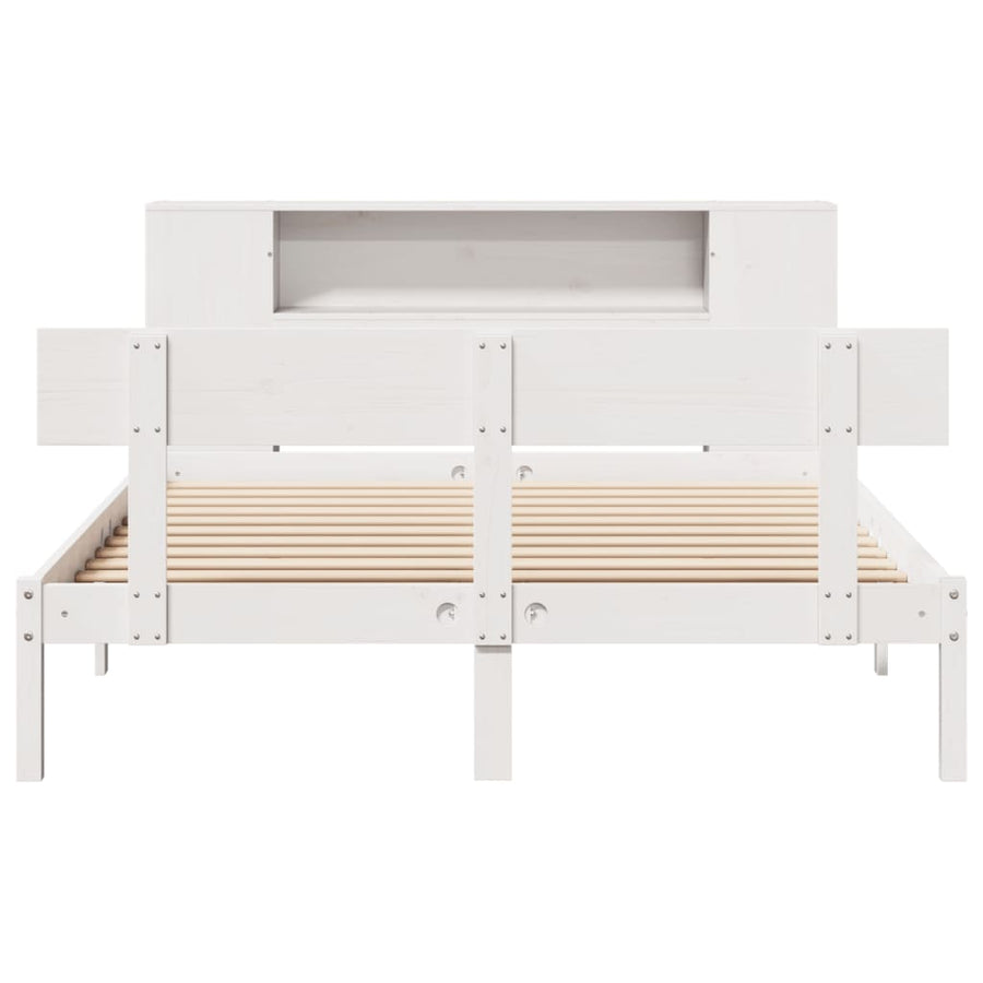 Bed met boekenkast zonder matras grenenhout wit 140x190 cm