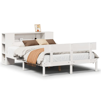 Bed met boekenkast zonder matras grenenhout wit 140x200 cm