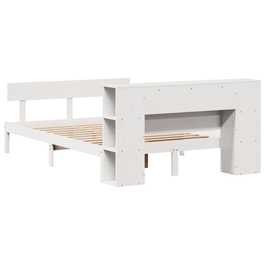Bed met boekenkast zonder matras grenenhout wit 140x200 cm
