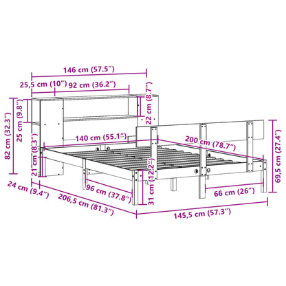 Bed met boekenkast zonder matras grenenhout wit 140x200 cm
