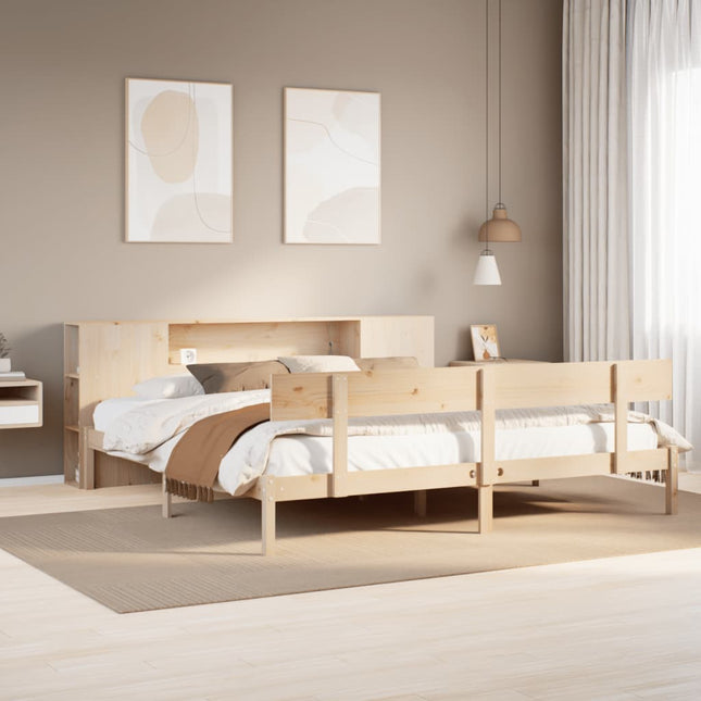 Bed met boekenkast zonder matras massief grenenhout 200x200 cm