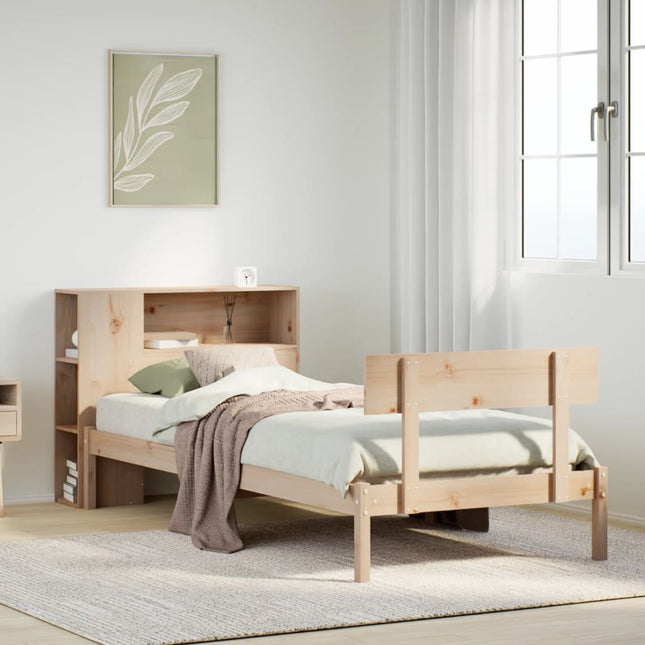 Bed met boekenkast zonder matras massief grenenhout 75x190 cm