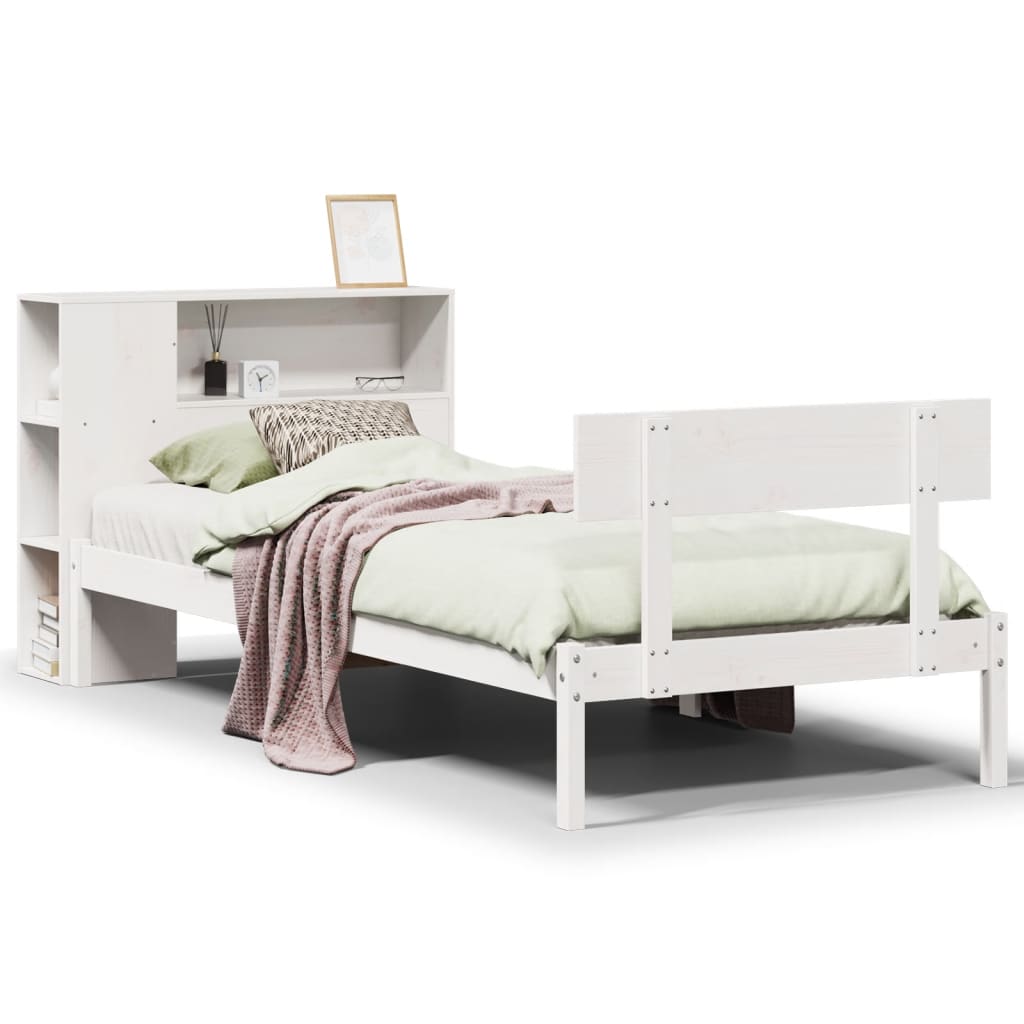 Bed met boekenkast zonder matras grenenhout wit 75x190 cm