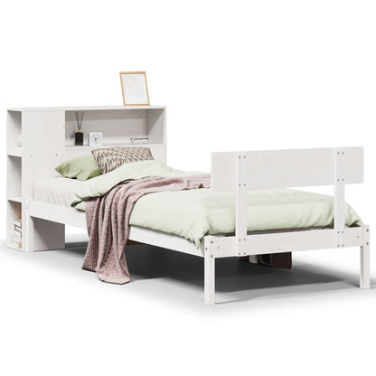 Bed met boekenkast zonder matras grenenhout wit 75x190 cm