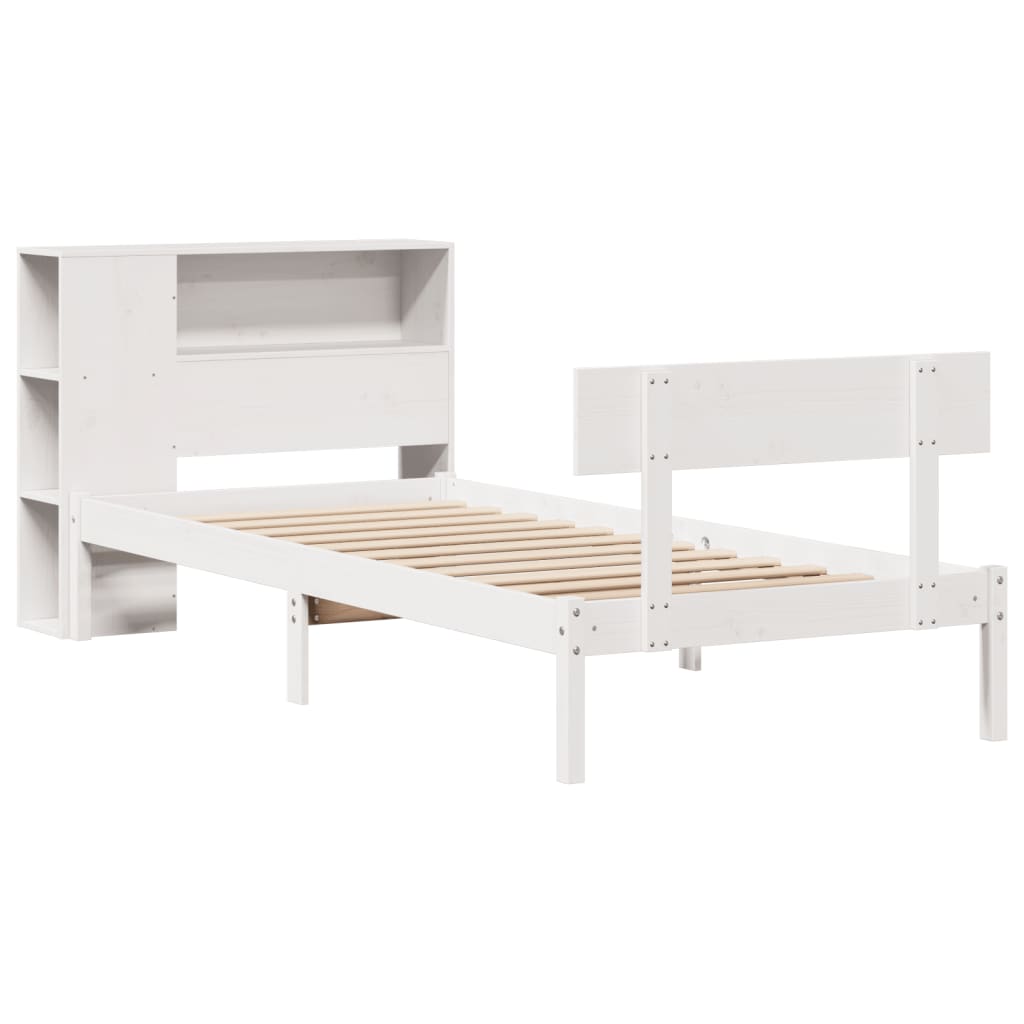 Bed met boekenkast zonder matras grenenhout wit 75x190 cm