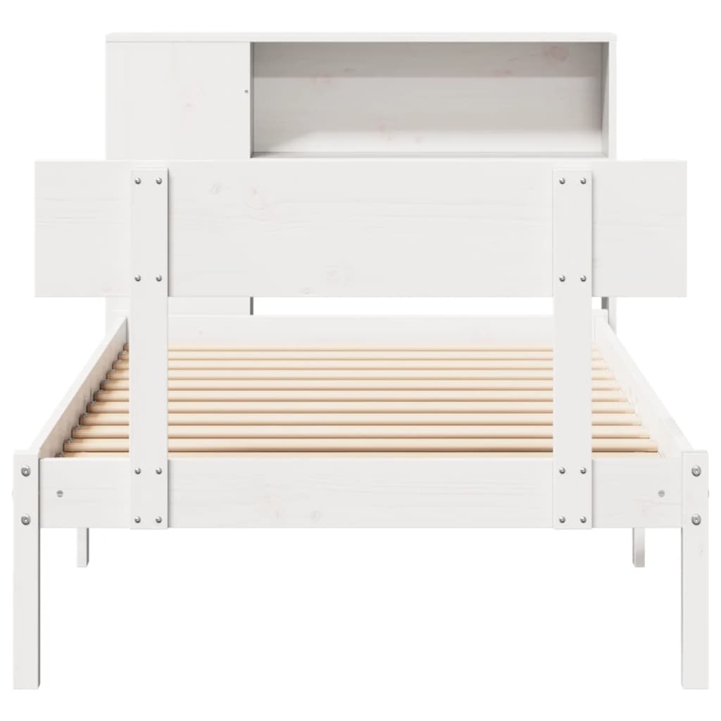 Bed met boekenkast zonder matras grenenhout wit 75x190 cm