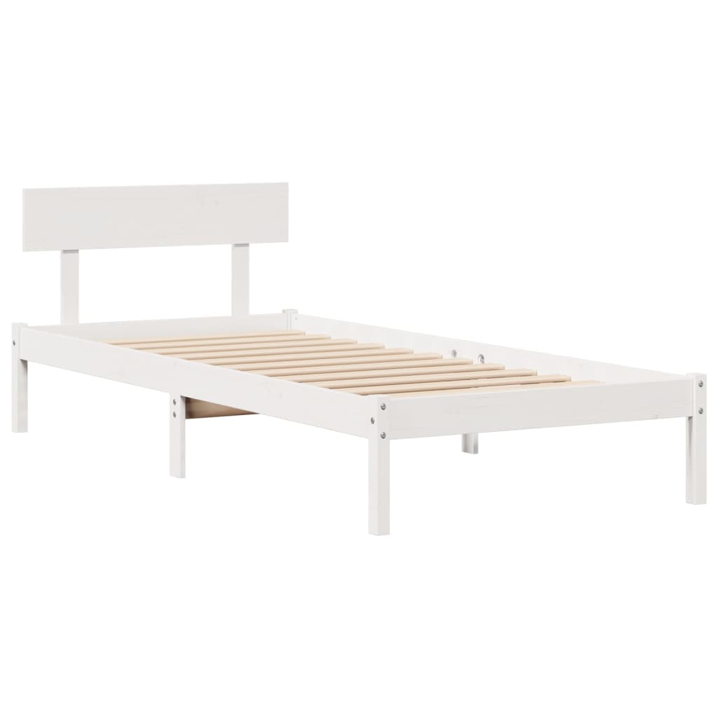 Bed met boekenkast zonder matras grenenhout wit 75x190 cm