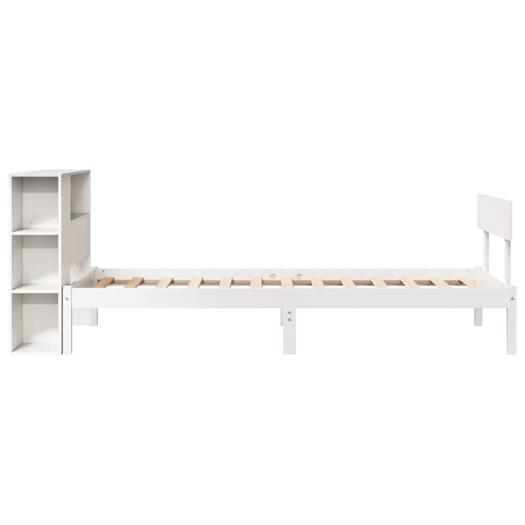Bed met boekenkast zonder matras grenenhout wit 75x190 cm