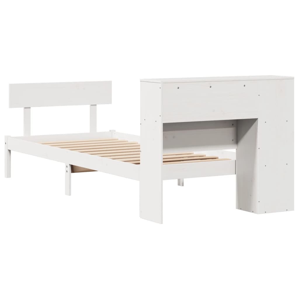 Bed met boekenkast zonder matras grenenhout wit 75x190 cm