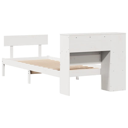 Bed met boekenkast zonder matras grenenhout wit 75x190 cm