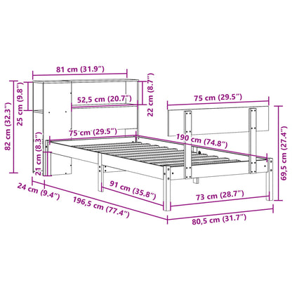 Bed met boekenkast zonder matras grenenhout wit 75x190 cm