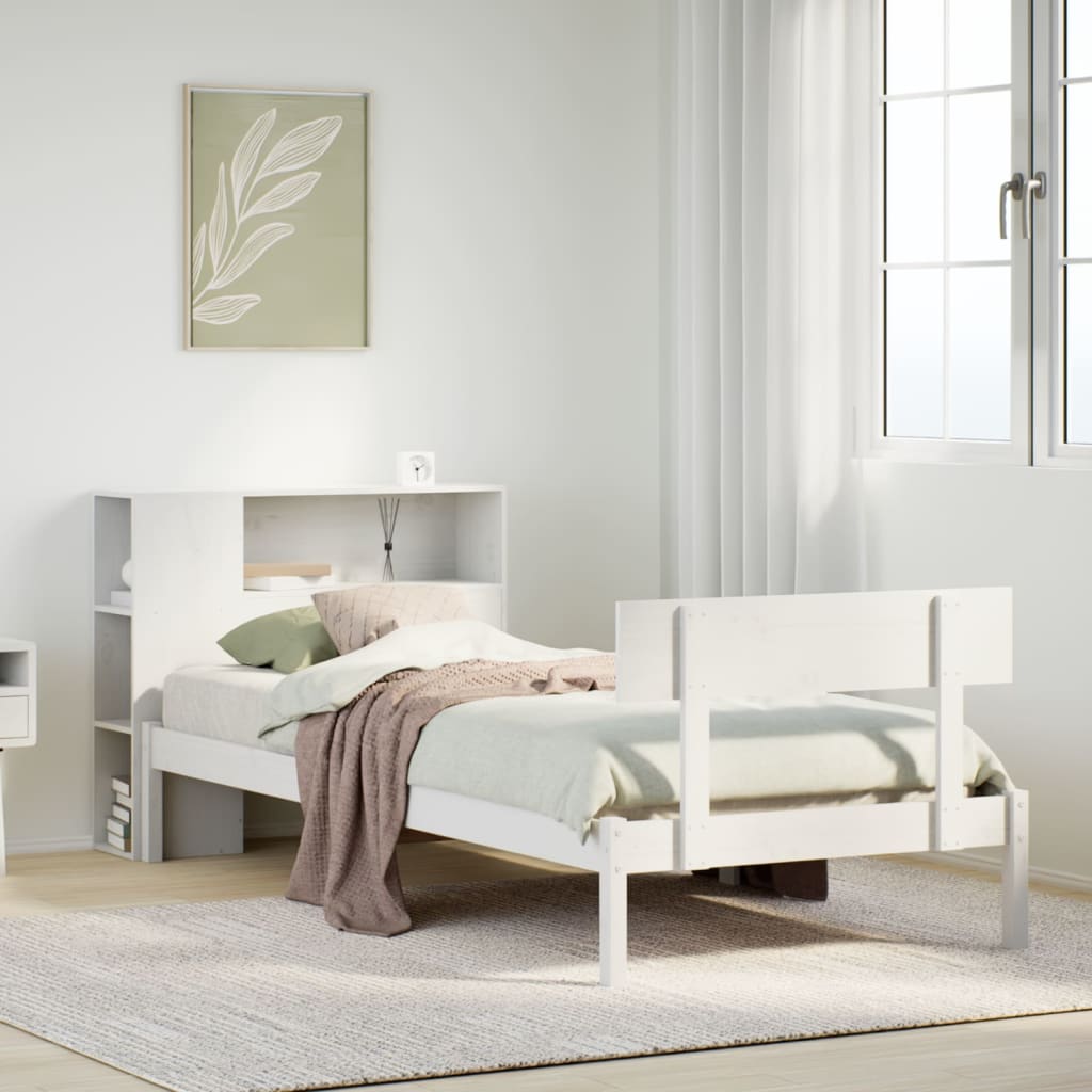Bed met boekenkast zonder matras grenenhout wit 75x190 cm