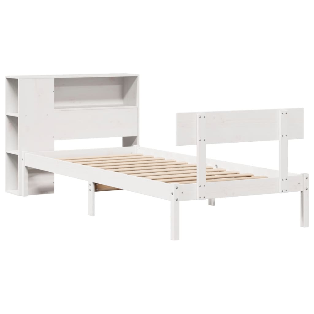 Bed met boekenkast zonder matras grenenhout wit 90x190 cm