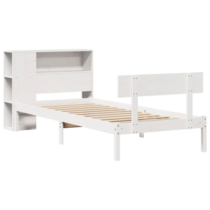 Bed met boekenkast zonder matras grenenhout wit 90x190 cm