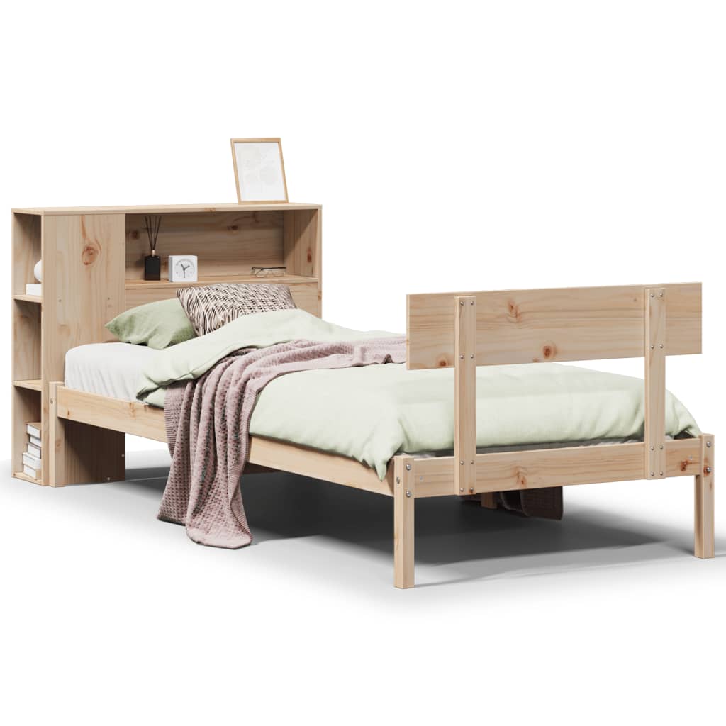 Bed met boekenkast zonder matras massief grenenhout 90x200 cm