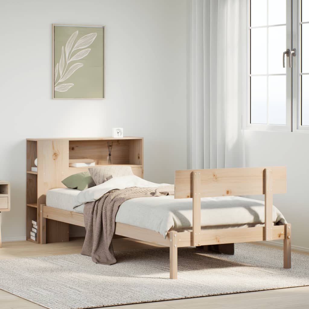 Bed met boekenkast zonder matras massief grenenhout 90x200 cm