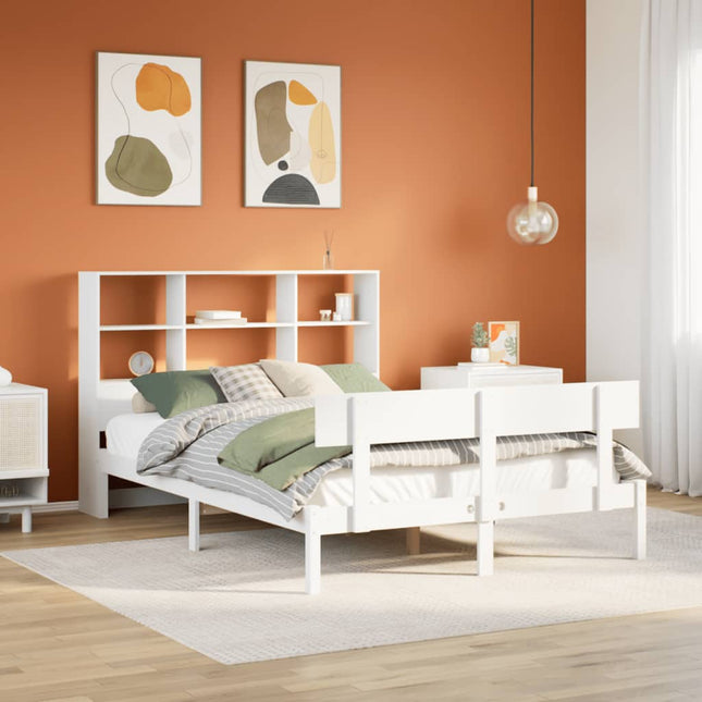 Bed met boekenkast zonder matras grenenhout wit 120x190 cm