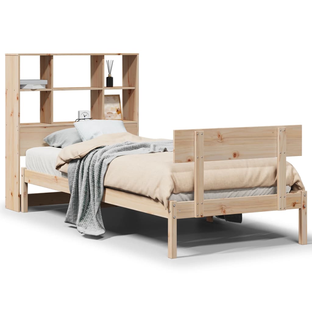 Bed Met Boekenkast Zonder Matras Massief Grenenhout 90 x 200 cm Naturel