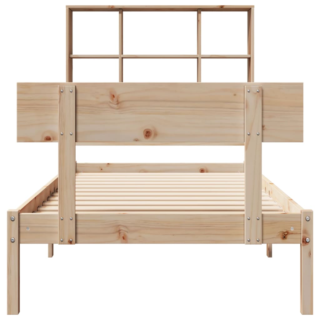 Bed Met Boekenkast Zonder Matras Massief Grenenhout 90 x 200 cm Naturel