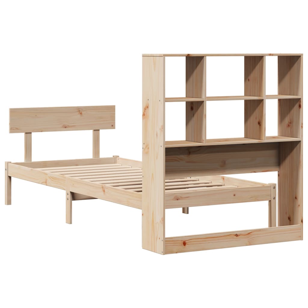Bed Met Boekenkast Zonder Matras Massief Grenenhout 90 x 200 cm Naturel