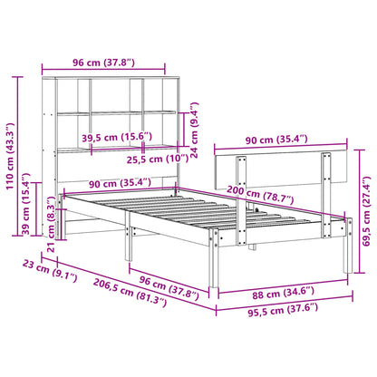 Bed Met Boekenkast Zonder Matras Massief Grenenhout 90 x 200 cm Naturel