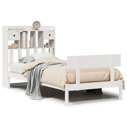 Bed met boekenkast zonder matras grenenhout wit 90x190 cm